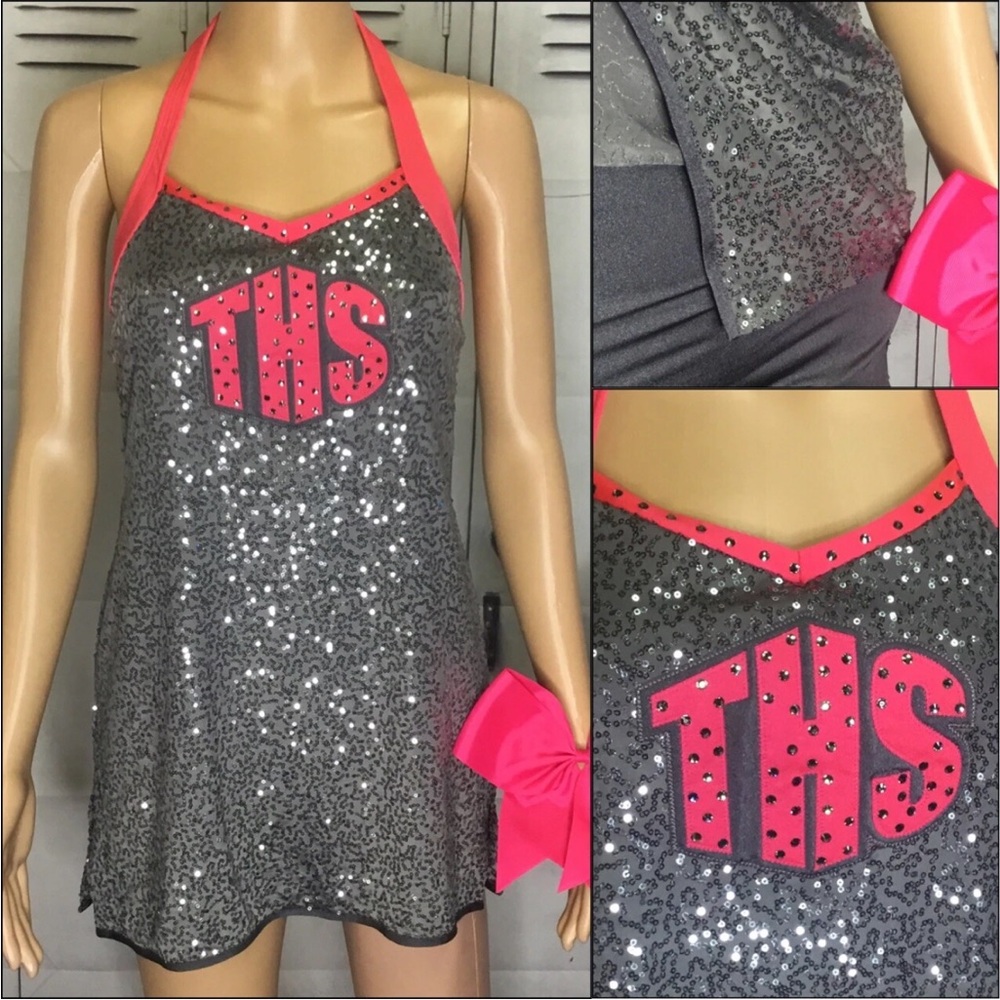 Sequin Halter Dress with Pink Accents